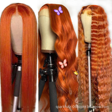 Ginger Red Orange HD Lace Front Wig , 99j Red Color Human Hair Wigs For Black Woman , Orange Color Wig Lace Front Human Hair